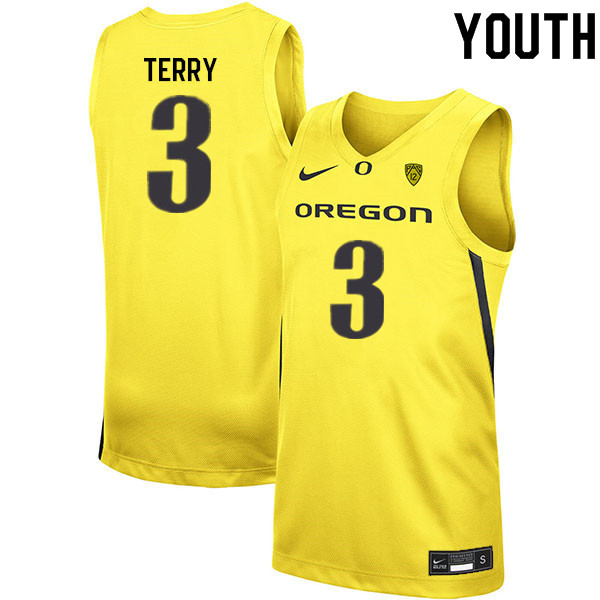 Youth #3 Jalen Terry Oregon Ducks College Basketball Jerseys Sale-Yellow